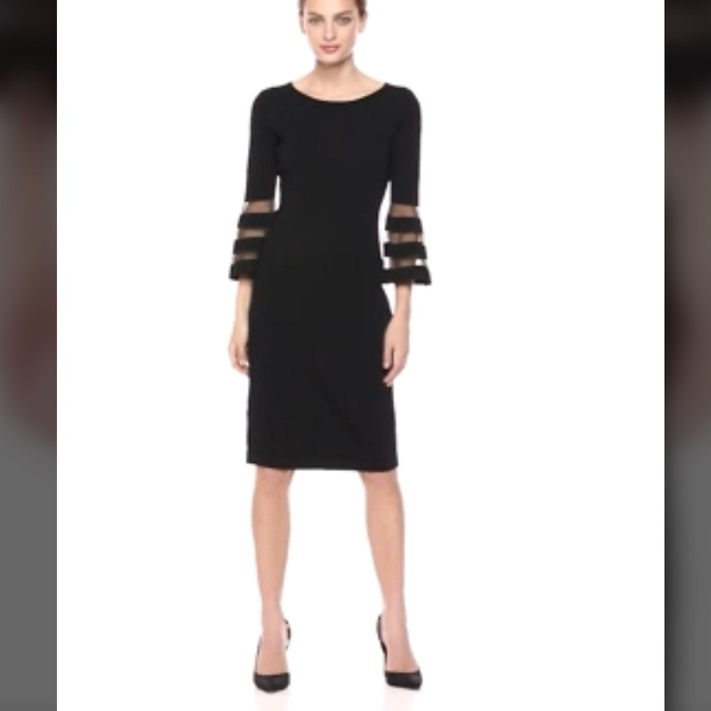 NWT  Calvin Klein Illusion-Trim Sheath Dress  Black  Size Medium